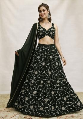 Forest Green Embroidered Silk Lehenga Set