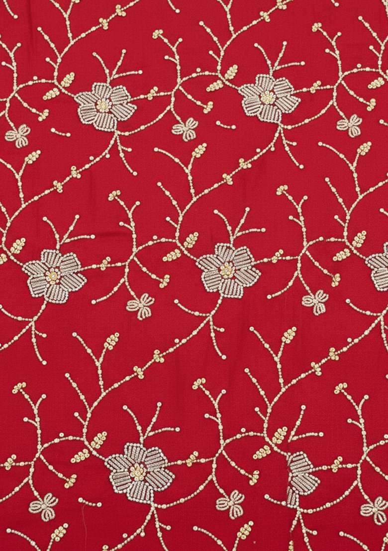 Red Embroidered Silk Lehenga Set - Indya