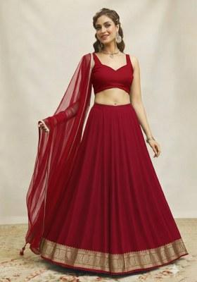 Maroon Zari Silk Lehenga Set