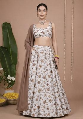Muted Brown Floral Print Crepe Sharara Set