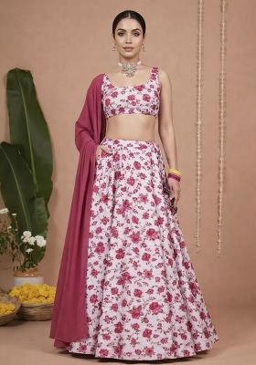 Pink Floral Print Crepe Sharara Set