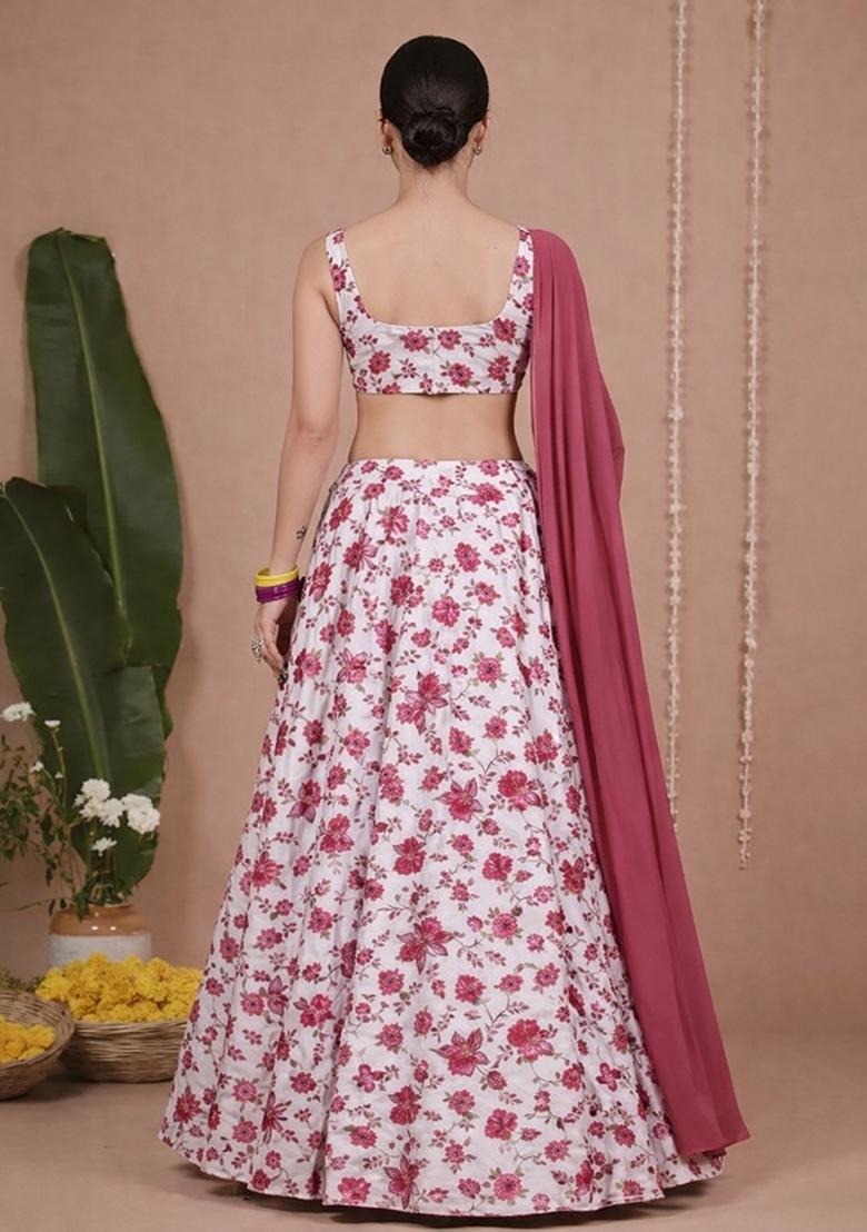 Pink Floral Print Crepe Sharara Set - Indya