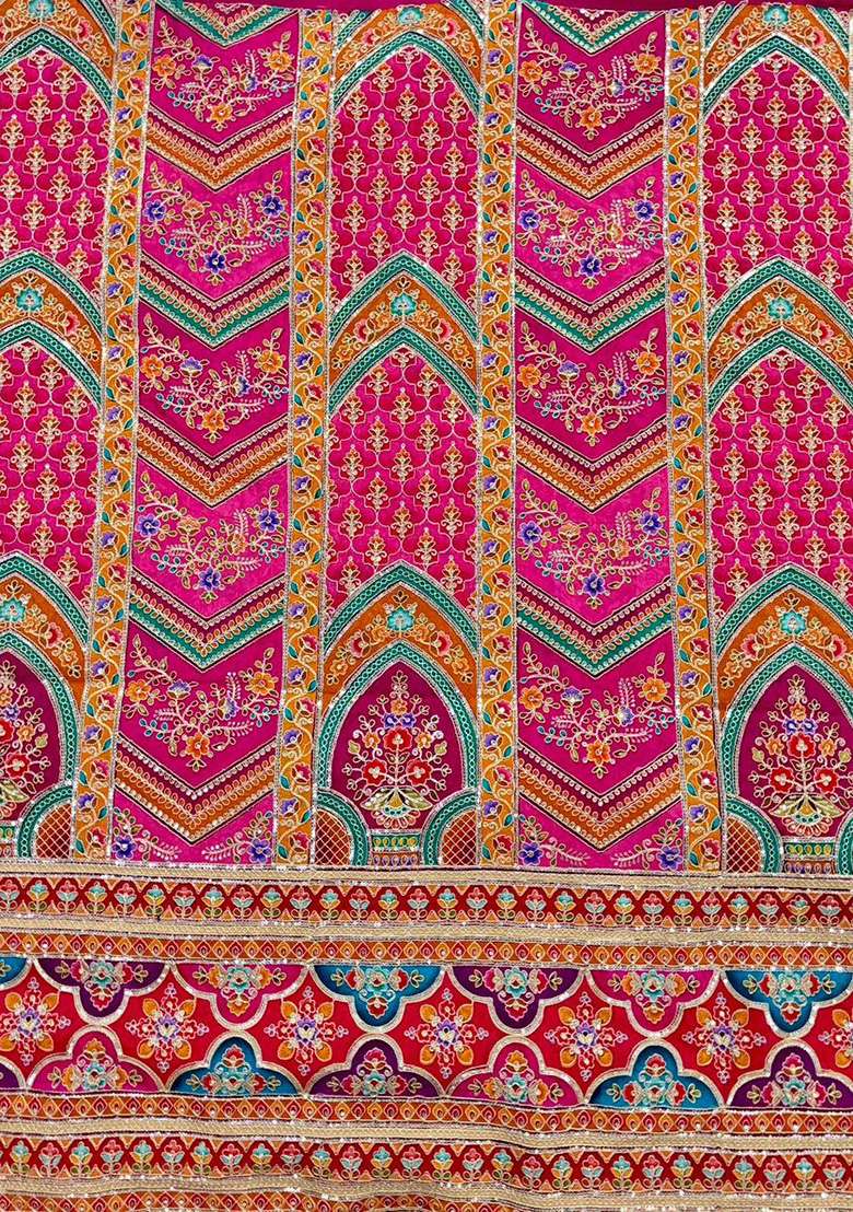 Pink Embroidered Crepe Lehenga Set - Indya