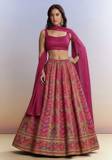 Pink Embroidered Crepe Lehenga Set