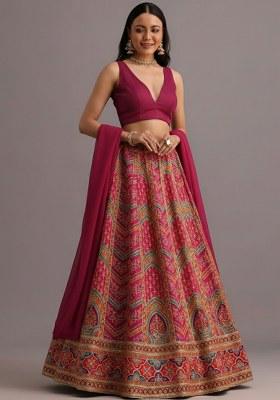 Pink Embroidered Crepe Lehenga Set