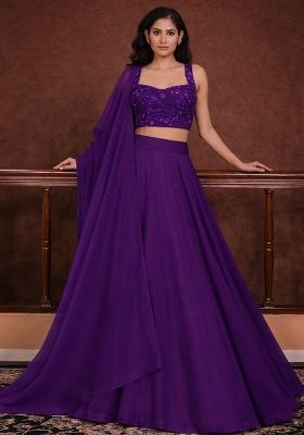 Purple Embroidered Georgette Lehenga Set