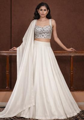 White Embroidered Georgette Lehenga Set