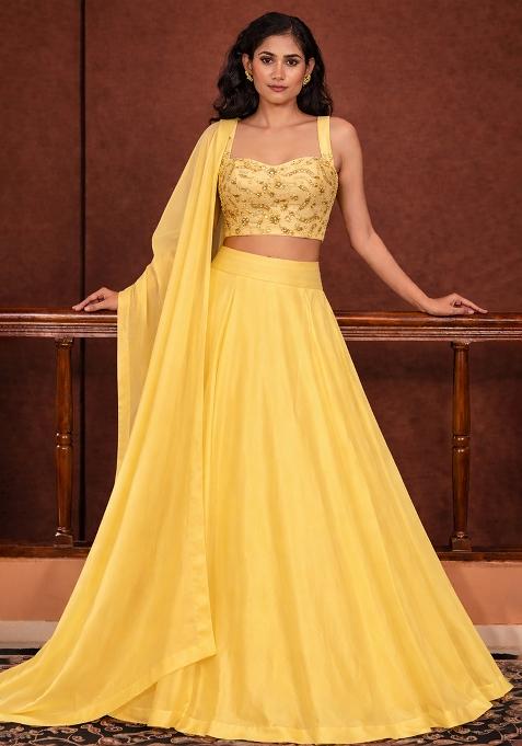 Yellow Embroidered Silk Lehenga Set