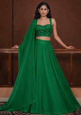 Green Embroidered Silk Lehenga Set