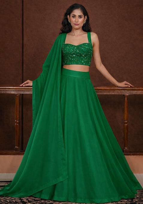 Green Embroidered Silk Lehenga Set