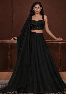 Black Embroidered Silk Lehenga Set