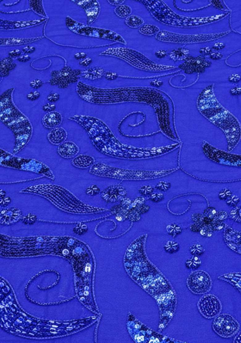 Royal Blue Embroidered Georgette Lehenga Set - Indya