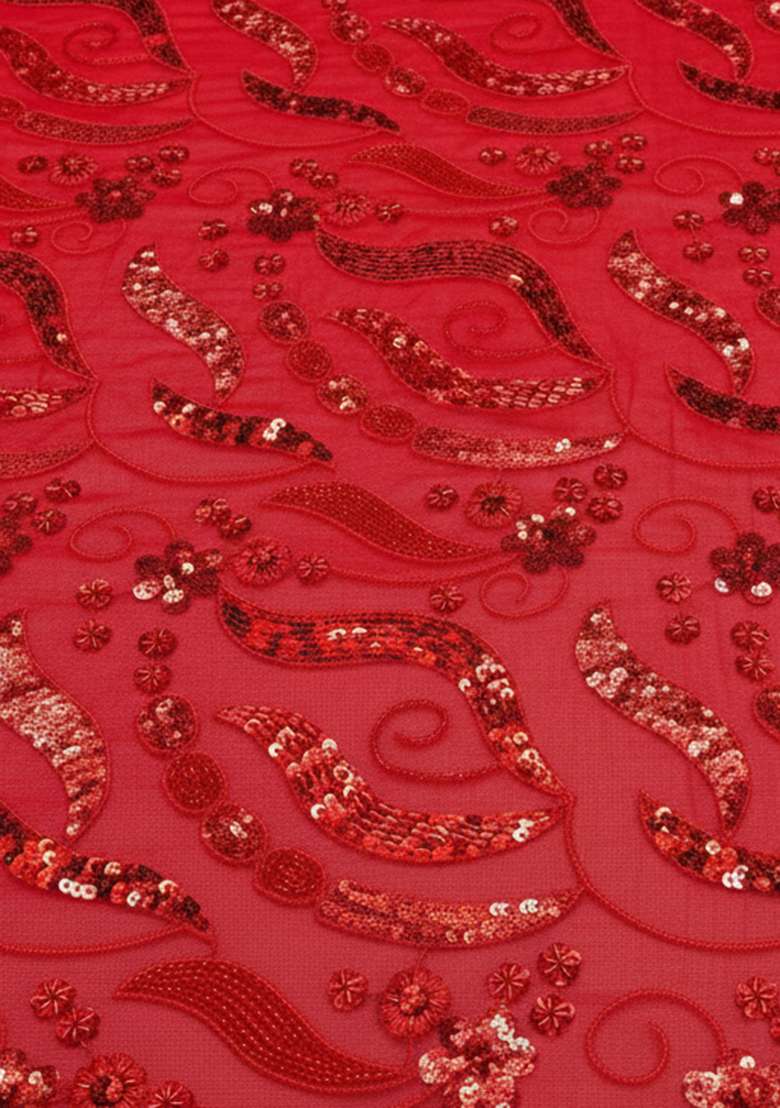 Red Embroidered Georgette Lehenga Set - Indya