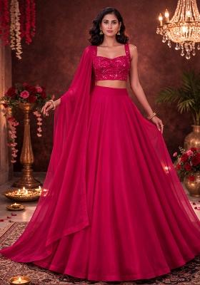 Rani Pink Embroidered Georgette Lehenga Set