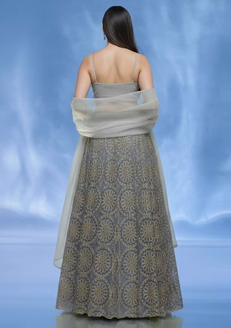 Grey Sequin Shimmer Lehenga Set - Indya