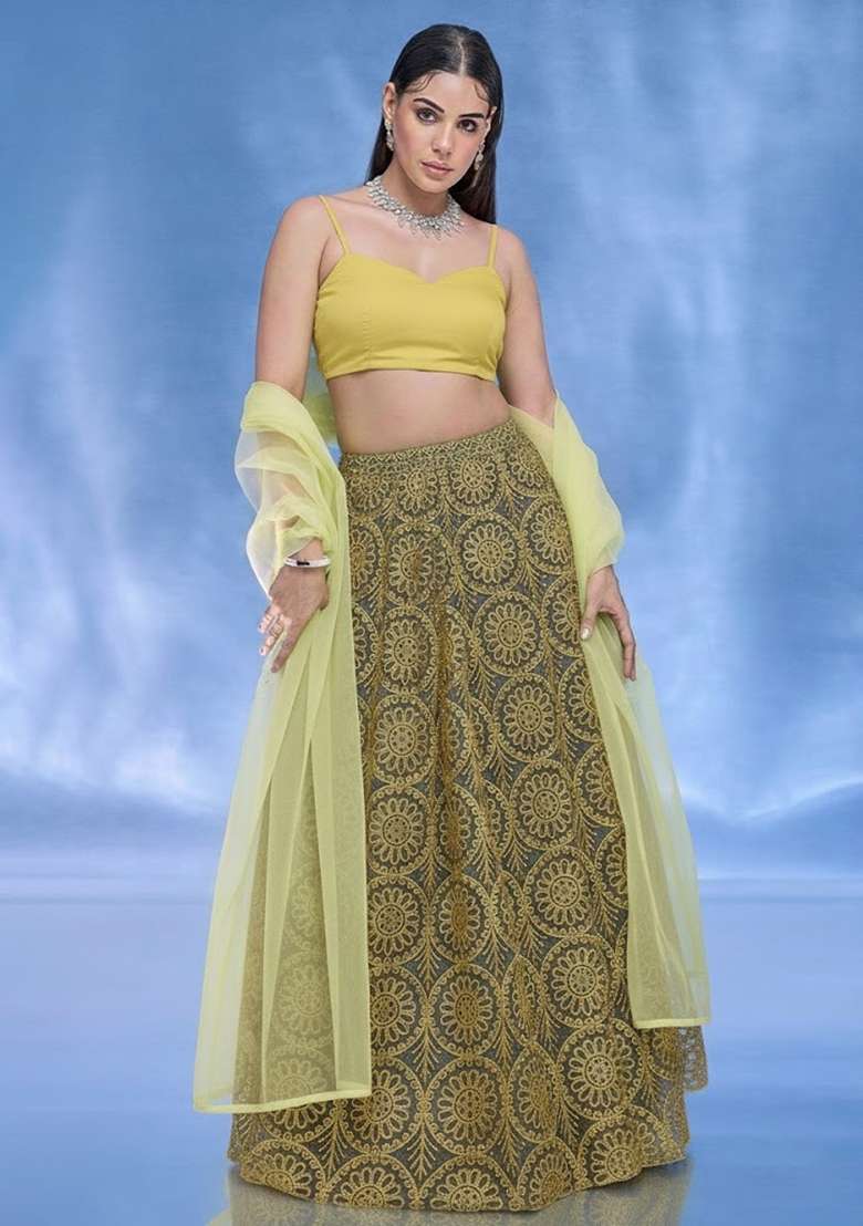 Yellow Sequin Shimmer Lehenga Set - Indya