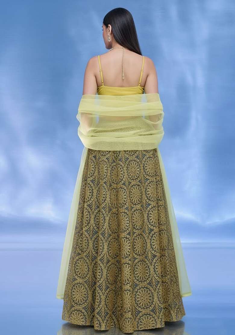 Yellow Sequin Shimmer Lehenga Set - Indya