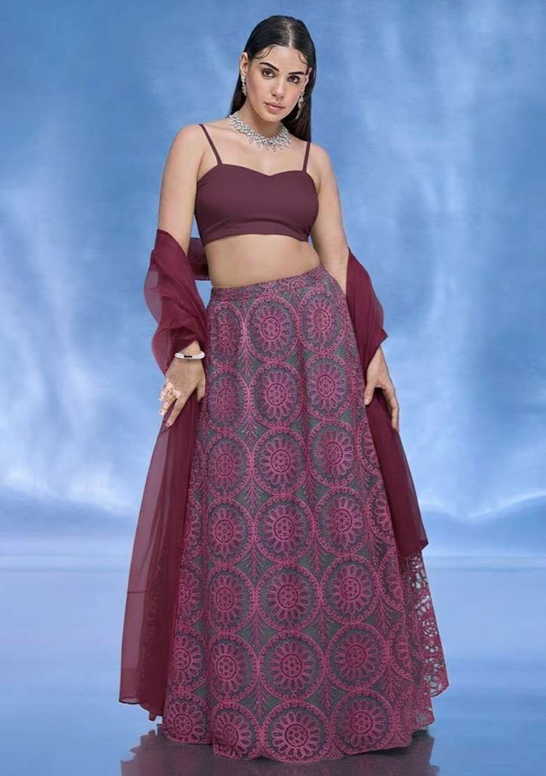 Purple Sequin Shimmer Lehenga Set - Indya
