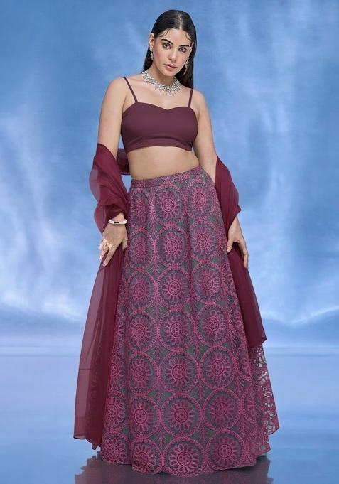 Purple Sequin Shimmer Lehenga Set