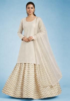 Ivory Printed Lurex Lehenga Set
