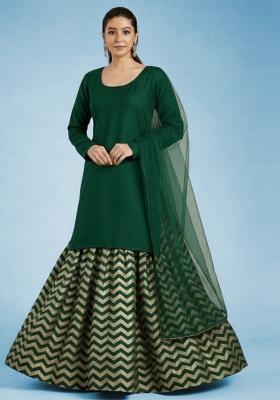 Green Printed Lurex Lehenga Set