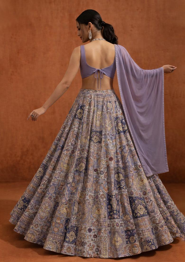 Lavender Silk Lehenga Set - Indya