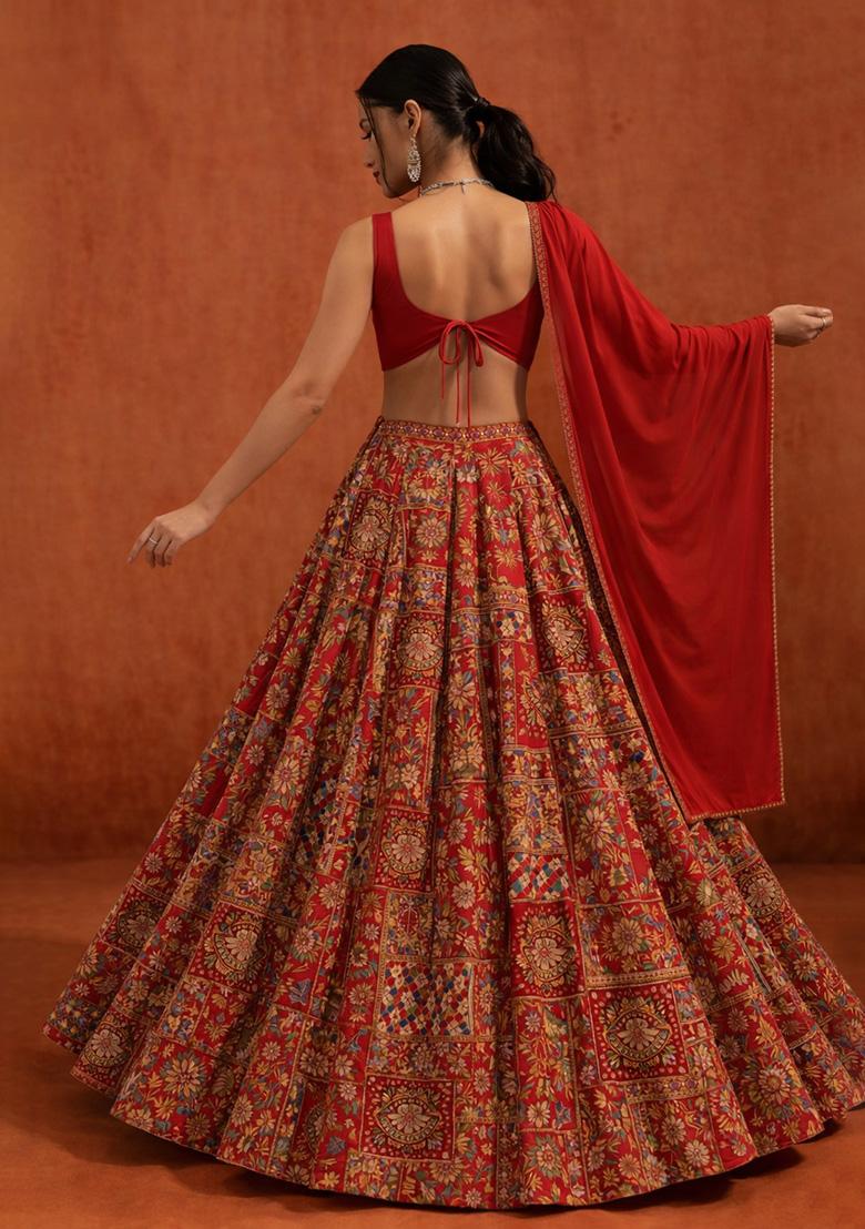 Red Silk Lehenga Set - Indya