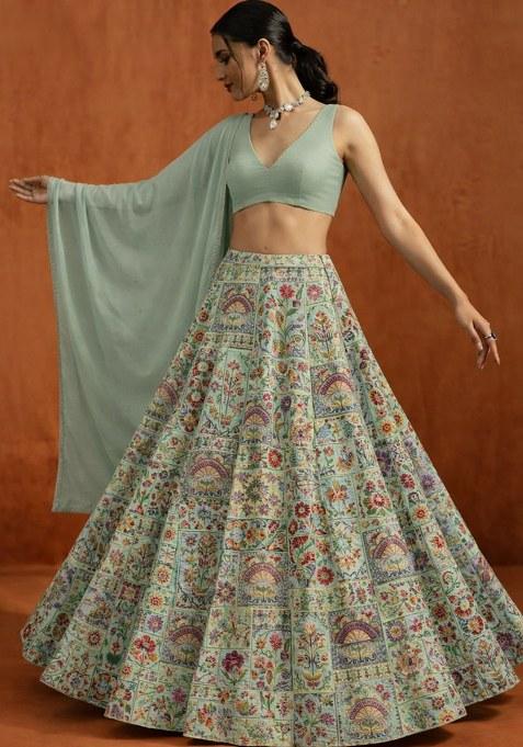 Mint Green Silk Lehenga Set