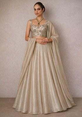 Champagne Gold Embroidered Crepe Lehenga Set