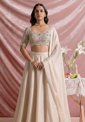 Ivory Embroidered Silk Lehenga Set