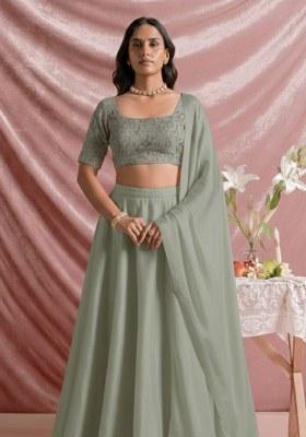 Sage Green Embroidered Silk Lehenga Set