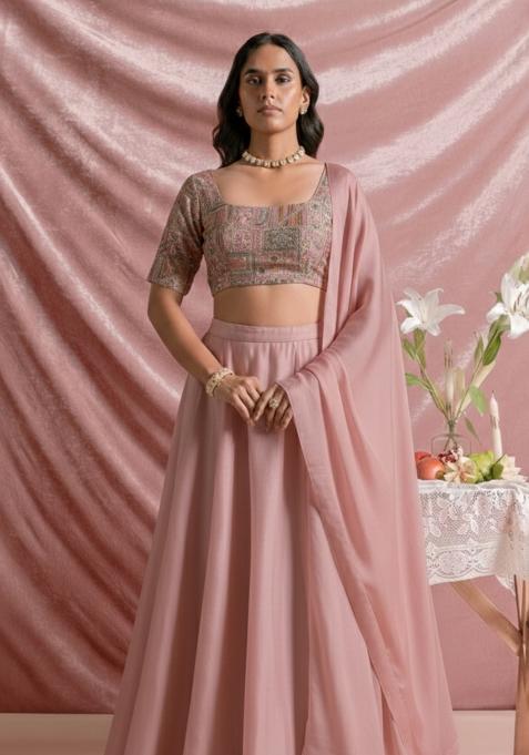 Baby Pink Embroidered Silk Lehenga Set