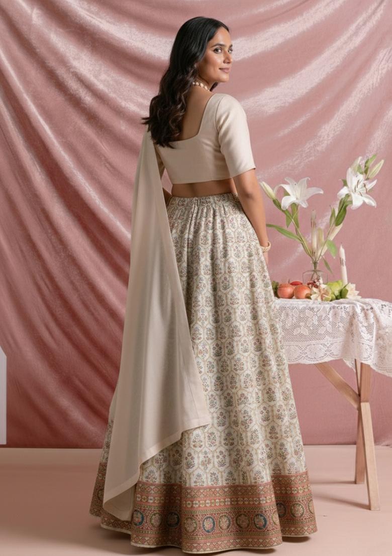 Ivory Silk Lehenga Set - Indya