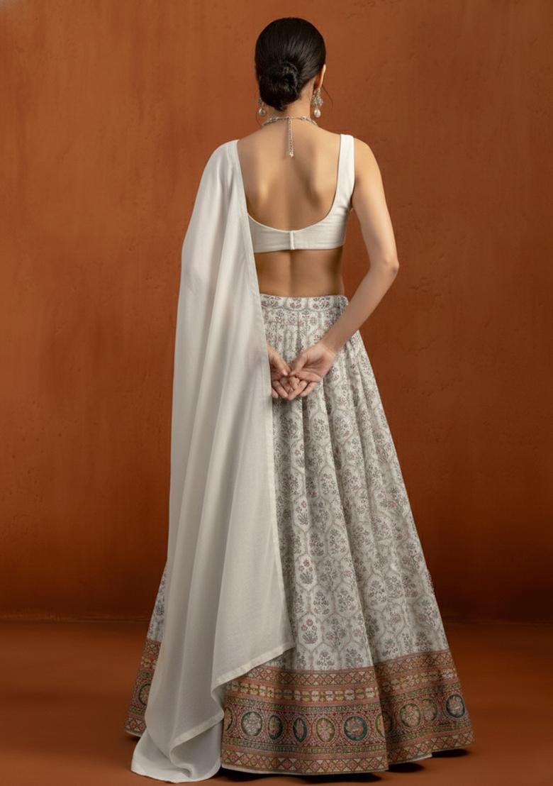 Off White Silk Lehenga Set - Indya
