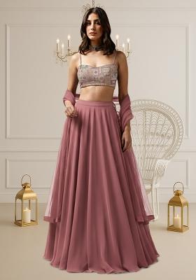 Mauve Embroidered Silk Lehenga Set