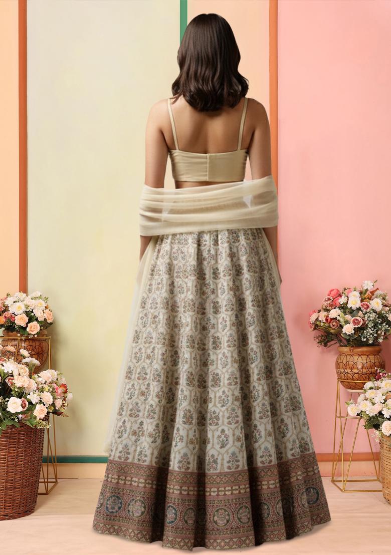 Off White Silk Lehenga Set - Indya