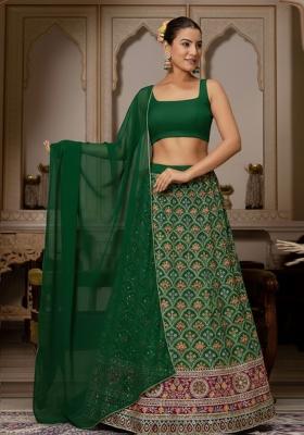 Forest Green Embroidered Crepe Lehenga Set