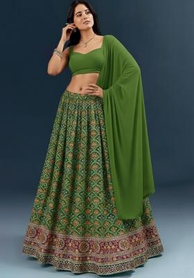 Leaf Green Embroidered Crepe Lehenga Set