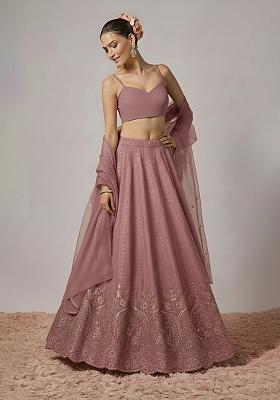Mauve Embroidered Crepe Lehenga Set