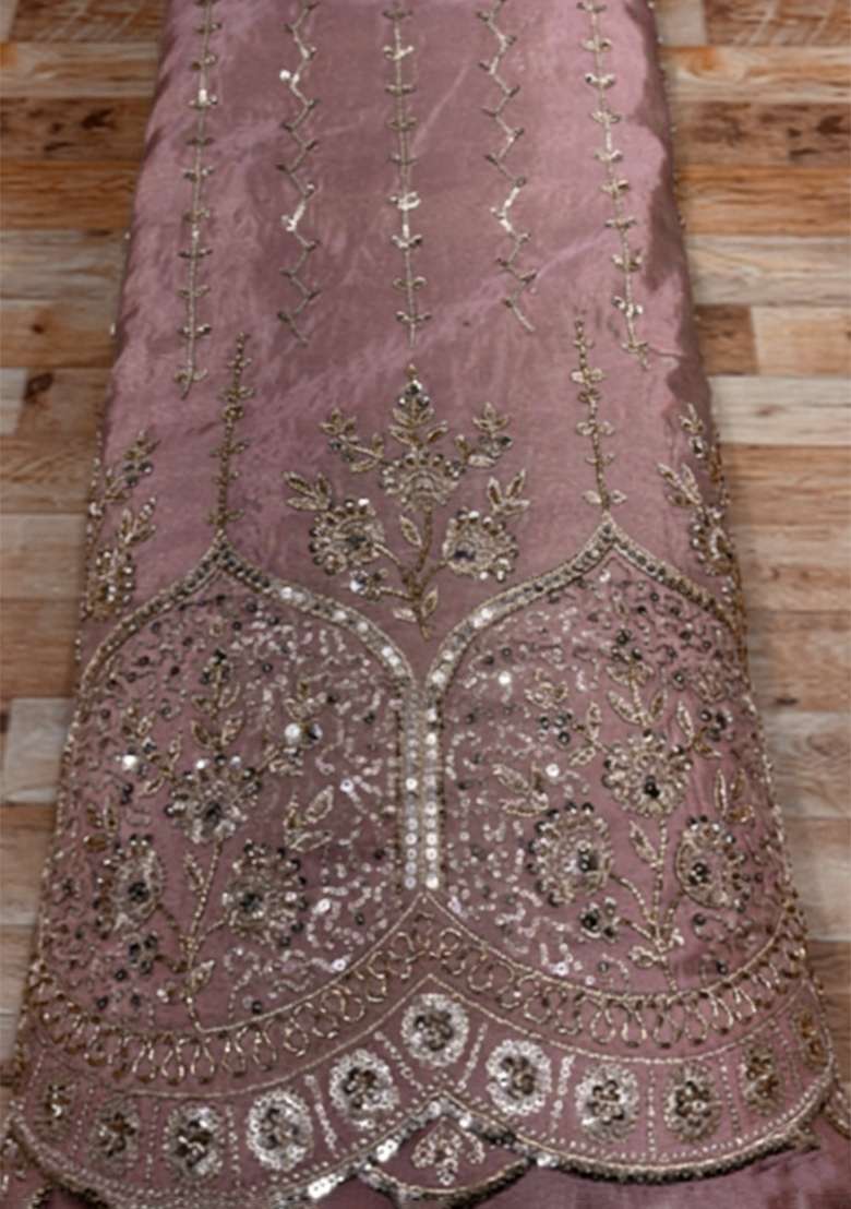 Mauve Embroidered Crepe Lehenga Set - Indya