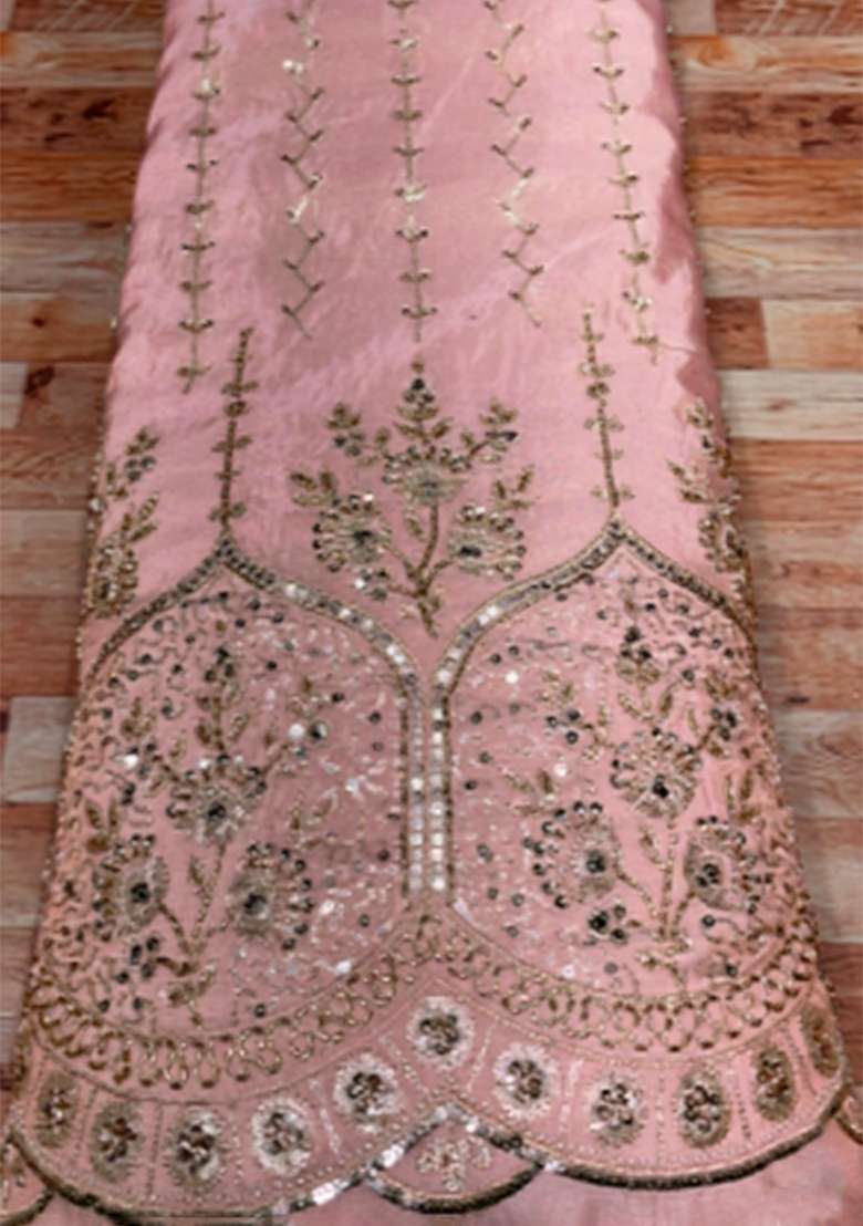 Blush Pink Embroidered Crepe Lehenga Set - Indya