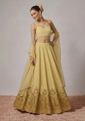 Yellow Embroidered Crepe Lehenga Set