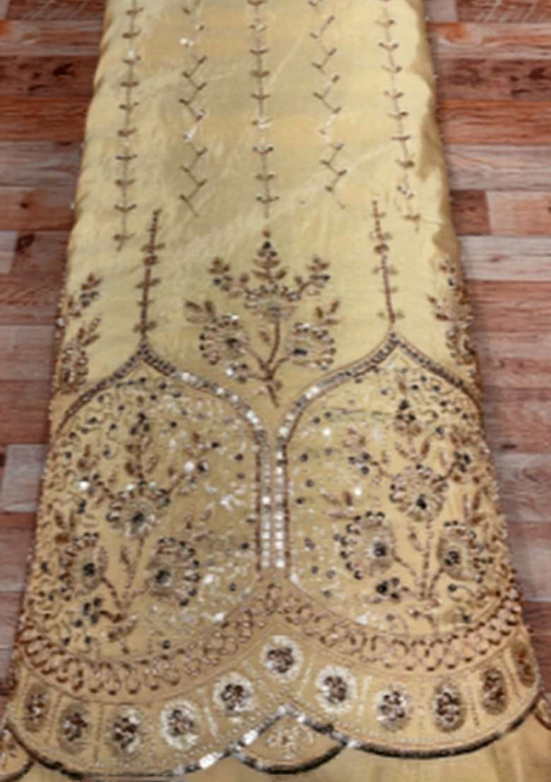 Yellow Embroidered Crepe Lehenga Set - Indya