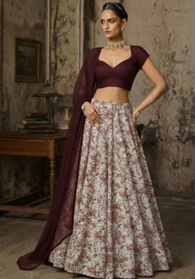 Deep Wine Embroidered Crepe Lehenga Set