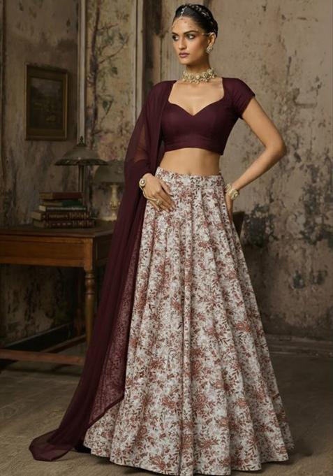 Deep Wine Embroidered Crepe Lehenga Set