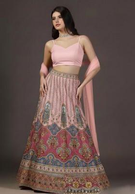 Blush Pink Embroidered Crepe Lehenga Set