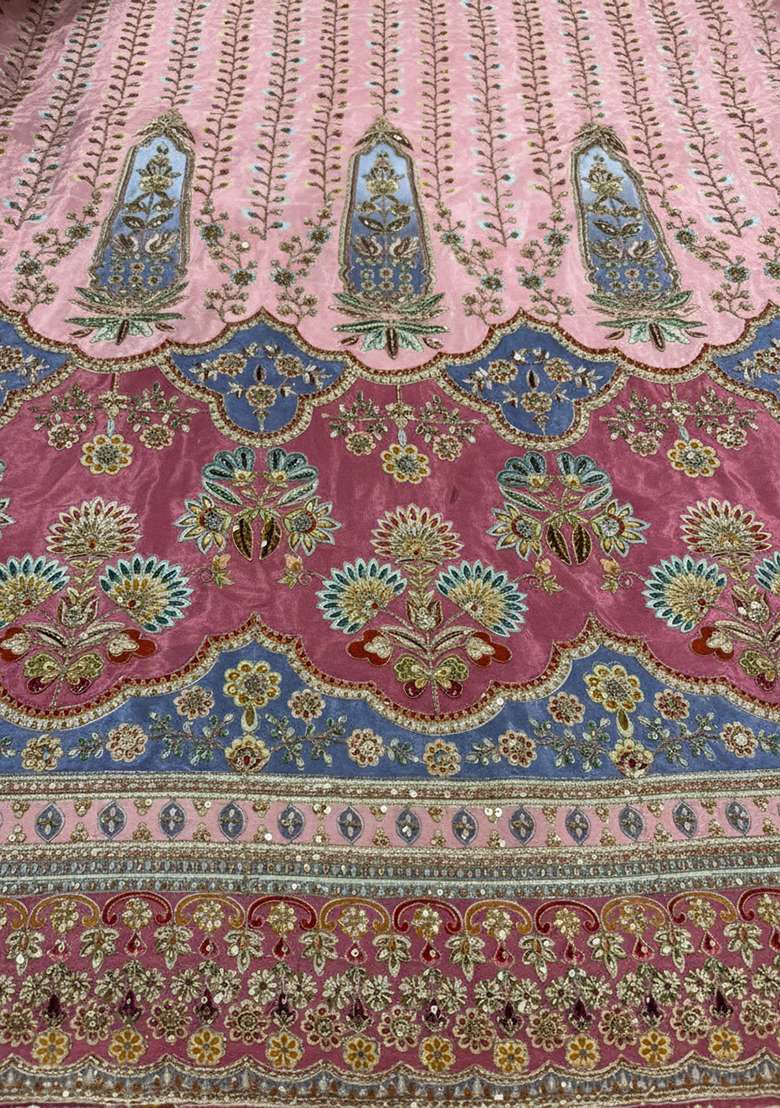 Blush Pink Embroidered Crepe Lehenga Set - Indya