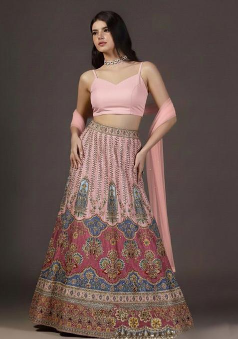 Blush Pink Embroidered Crepe Lehenga Set