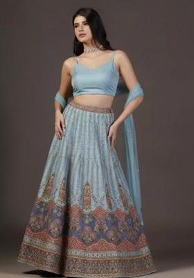 Powder Blue Embroidered Crepe Lehenga Set