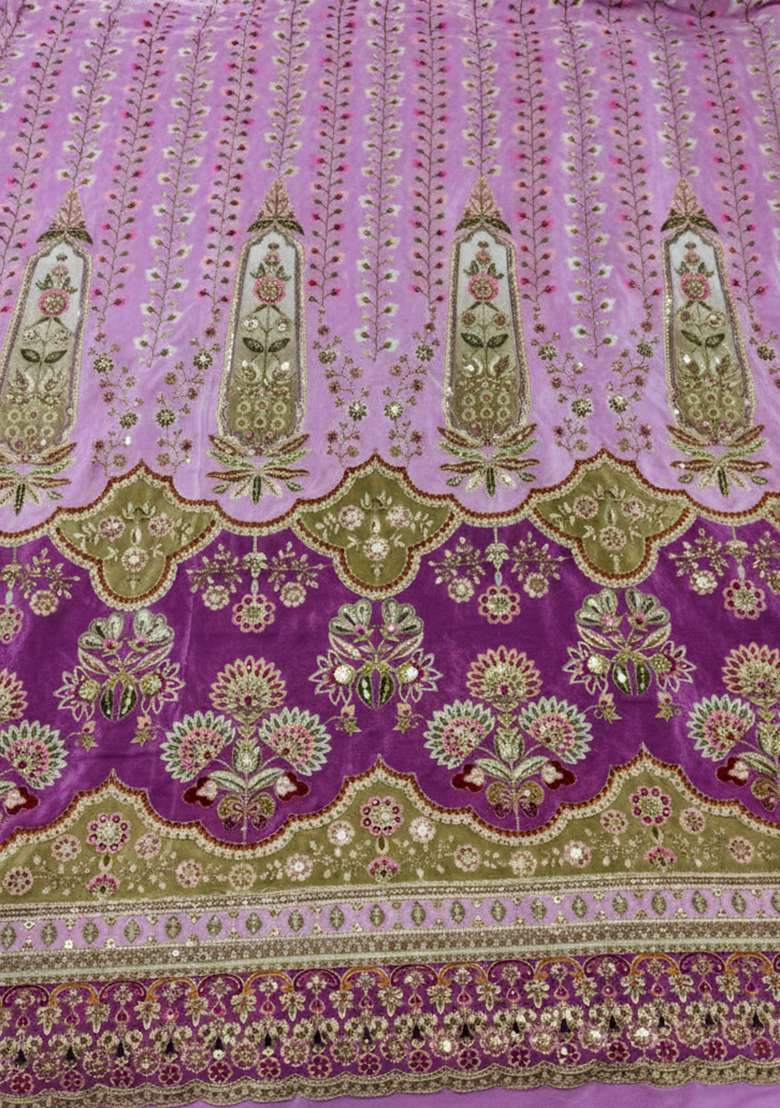 Lavender Embroidered Crepe Lehenga Set - Indya